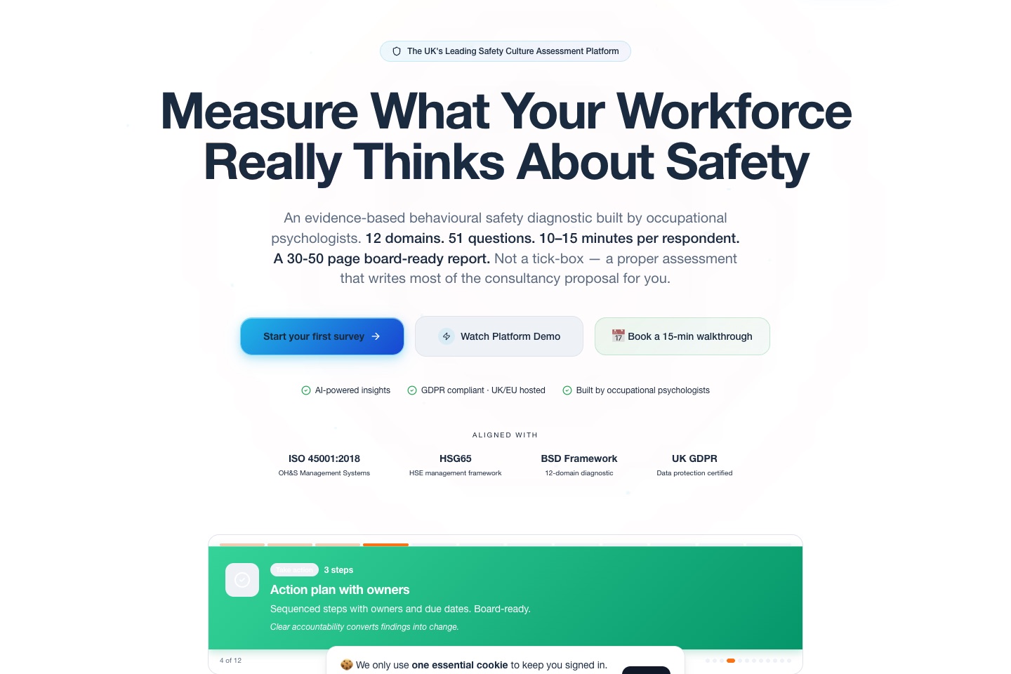 The BehaviouralSafety.org marketing site, showing its hero and accreditation strip