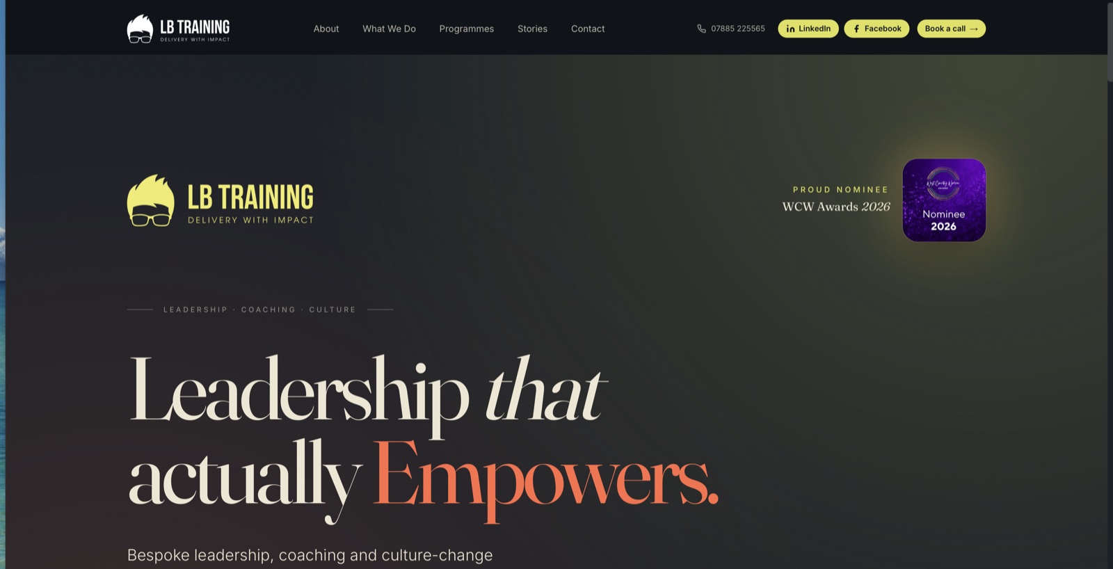 The LB Training website — 'Leadership that actually empowers'